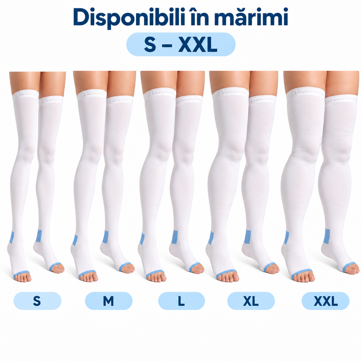 Ciorapi compresivi anti-embolism disponibili în mărimi S–XXL